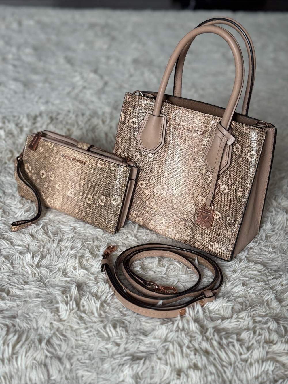 Michael Kors Oyster embossed leather medium Mercer messenger bag with wallet